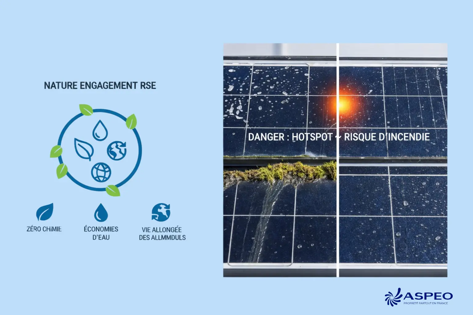 Engagement RSE Aspeo : nettoyage sans chimie et protection de l'écosystème photovoltaïque