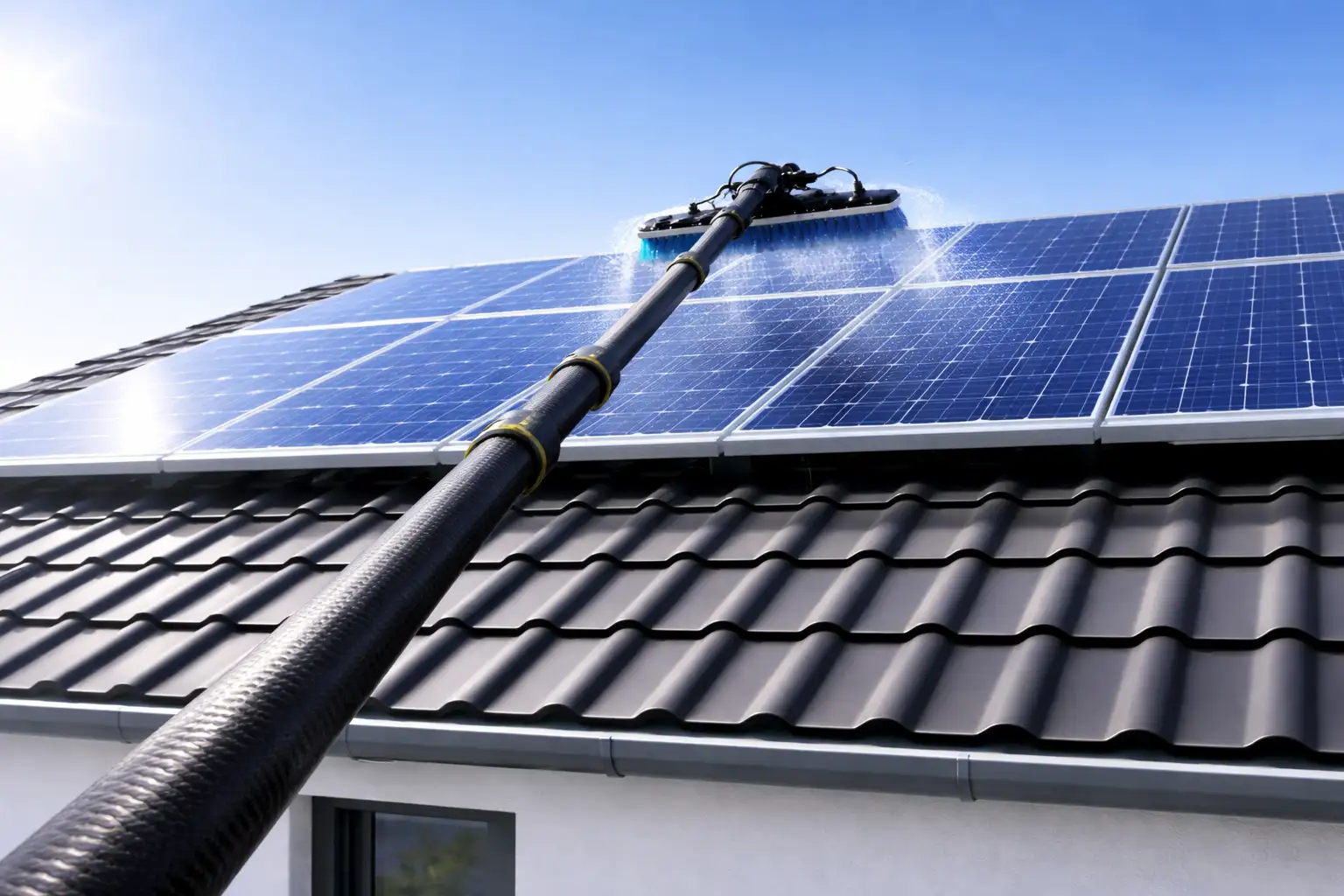 Maintenance sécurisée à la perche carbone pour protéger l'intégrité des cellules solaires