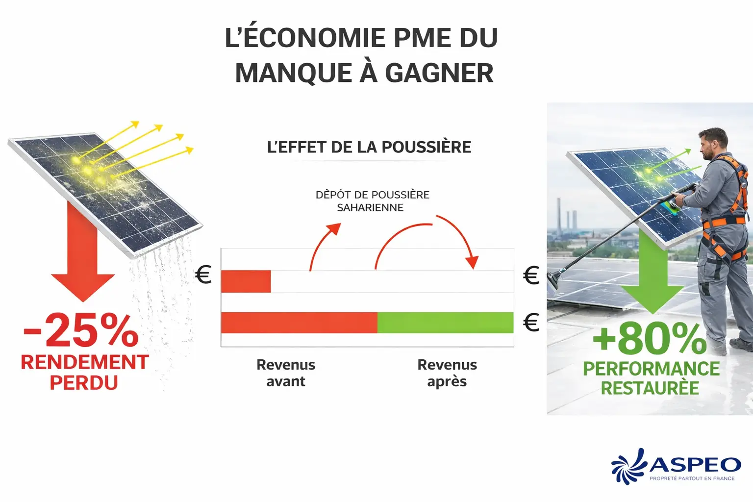 Analyse du manque à gagner : perte de 25% de rendement et gain après nettoyage par Aspeo